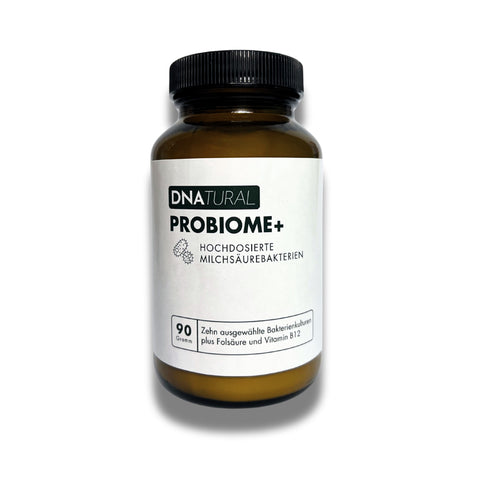 Hochwertiges Probiotikum in Braunglasflasche – DNATURAL PROBIOME+ mit Probiotika, Folsäure und Vitamin B12 zur Förderung einer gesunden Darmflora